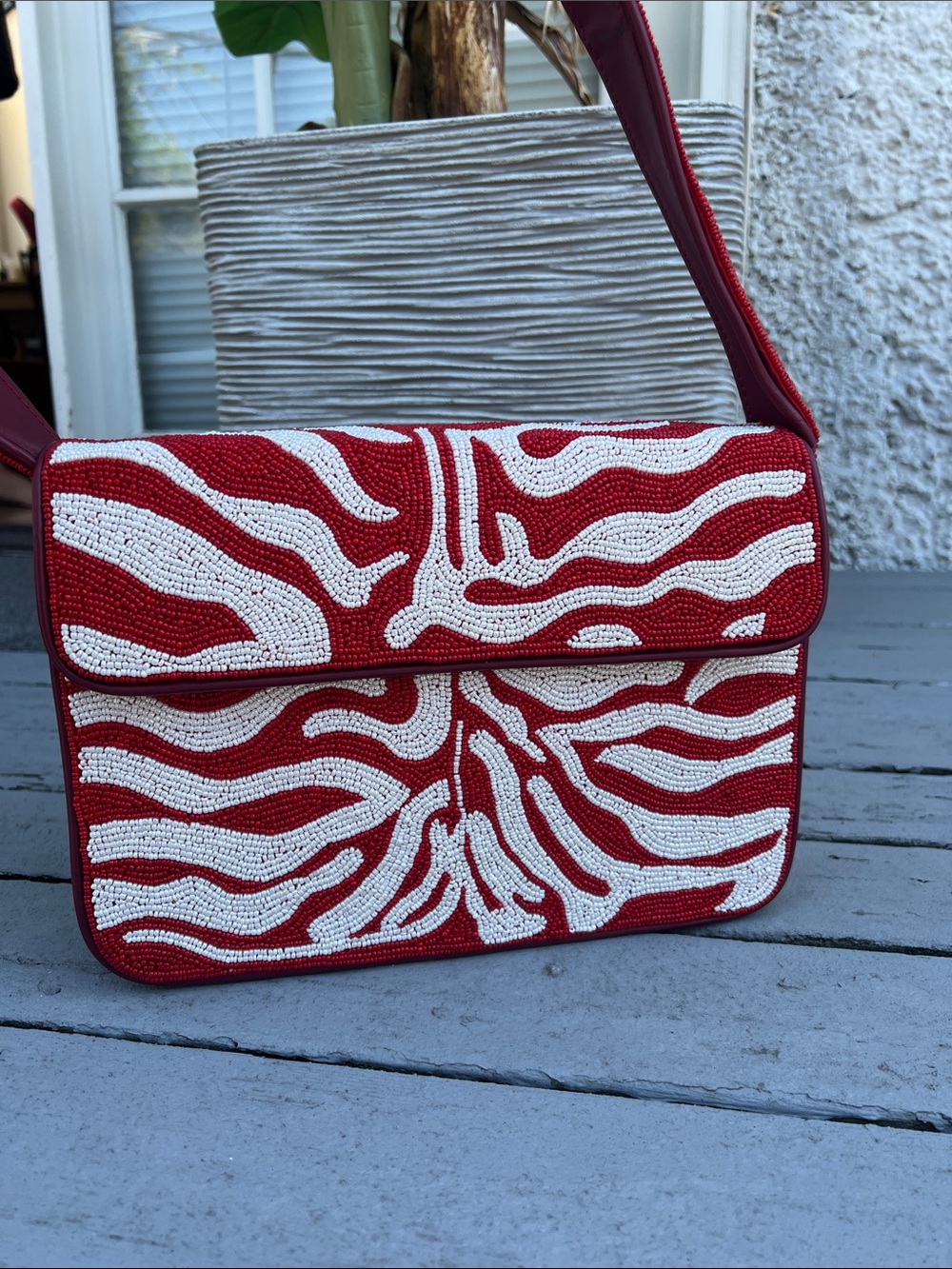 Red & White Beaded Shoulder Bag - Picture 1 of 5